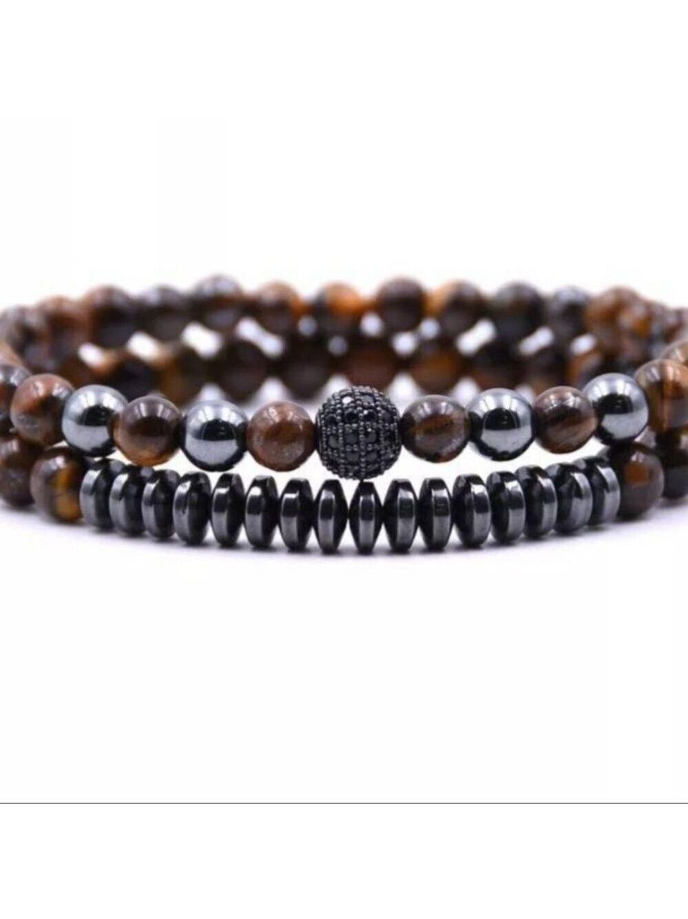 Tiger eye and Hematite 2 piece Bracelet Set
